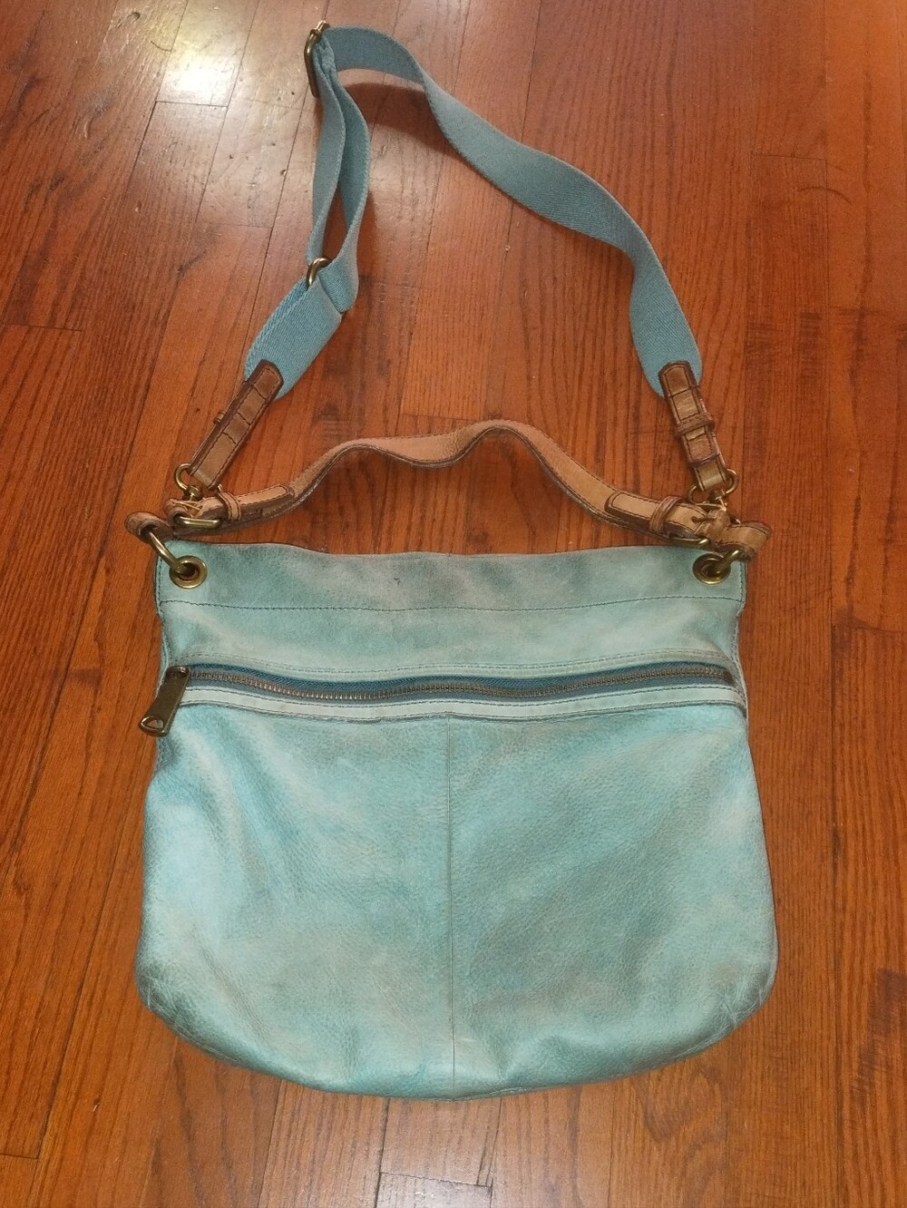 Fossil Aqua Leather Crossbody Bag with Blue Strap